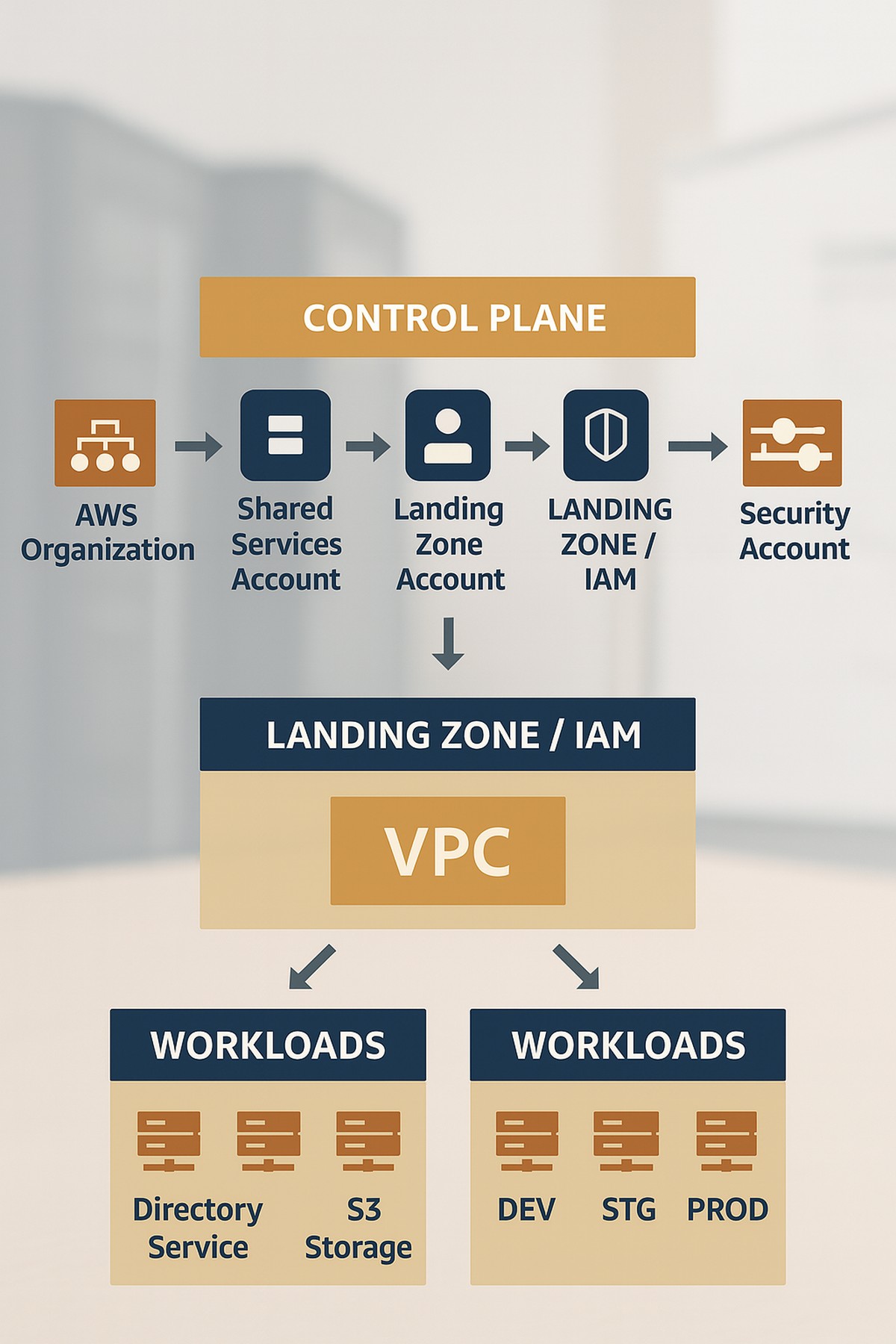 Landing Zone multicloud con IAM, cuentas/proyectos, VPC y subredes